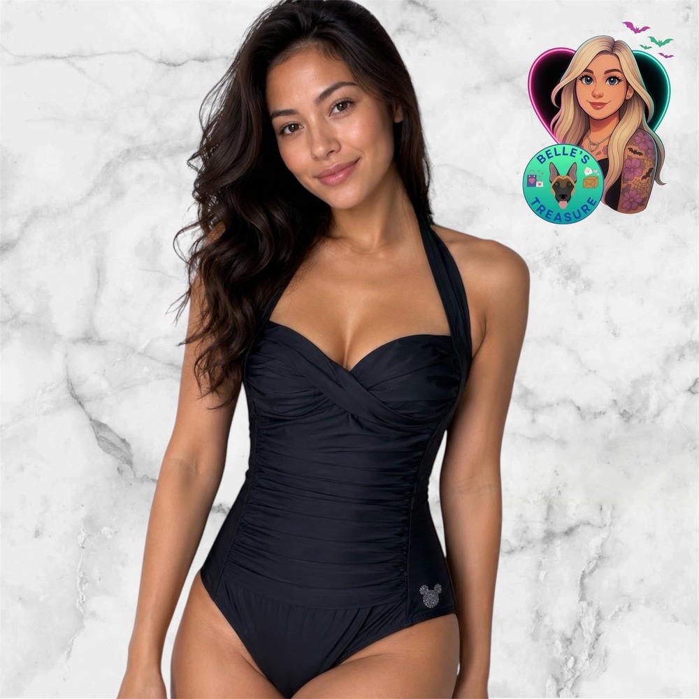 Disney Bathing Suit Womens Large Halter One Piece Swimsuit Slimming Mickey Mouse